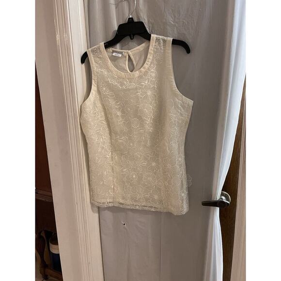 Van Heusen Women’s Cream Floral Lace Overlay Tank Top L - Picture 1 of 5